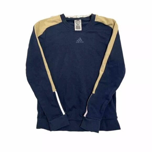 Adidas Essentials Logo Colorblock Crewneck Womens M Pullover Sweatshirt Navy Tan - Picture 1 of 4
